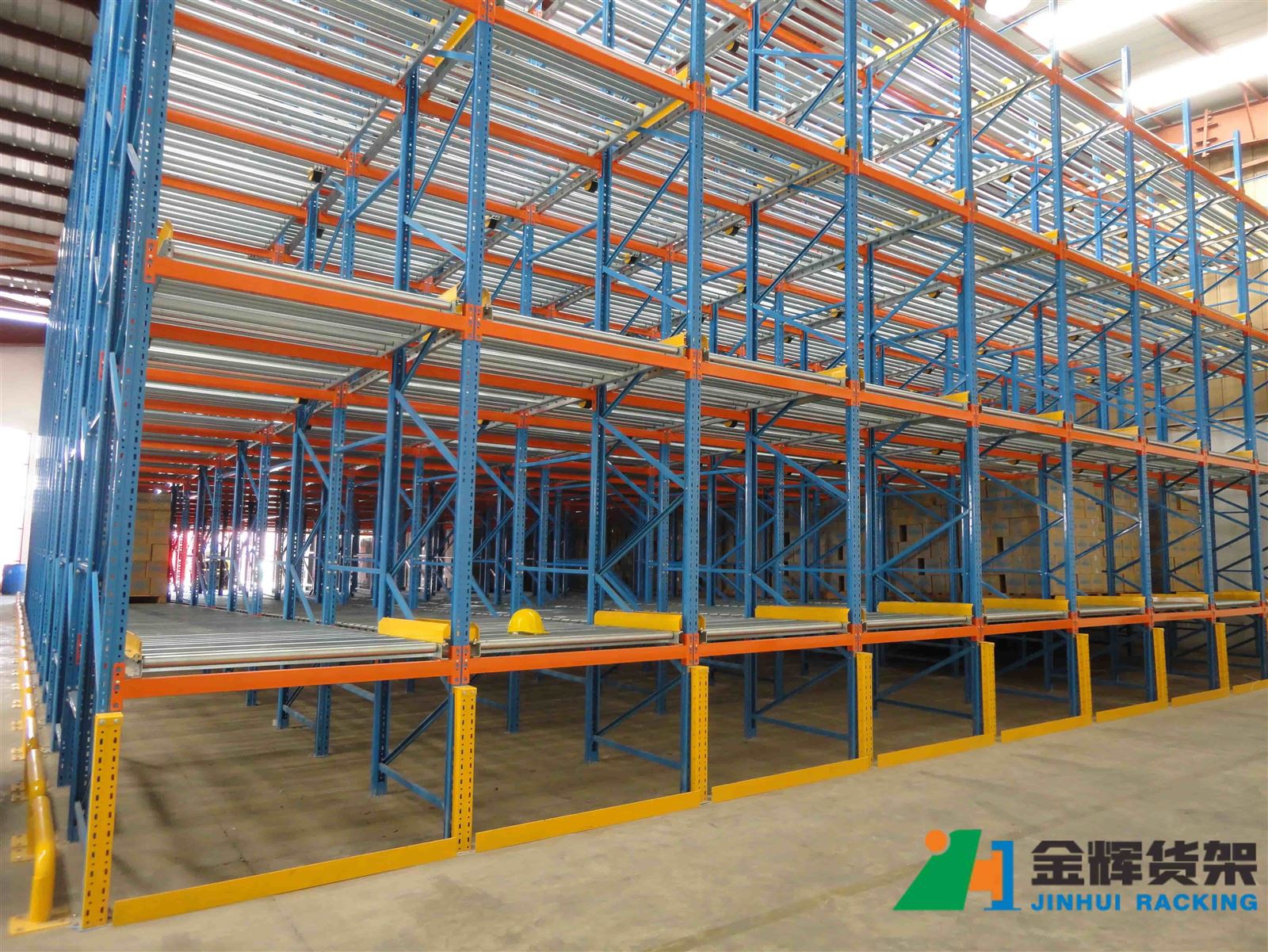 pallet flow racking system for beverage distribution center with forklifts and FIFO lanes pallet flow racking system for beverage distribution center with forklifts and FIFO lanes